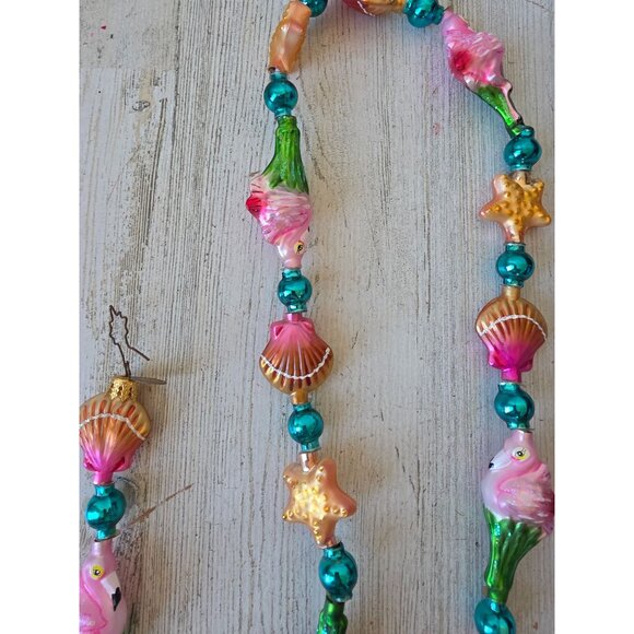 Radko flamingo shell keys Garland RARE vintage Glass Pink glitter gold Xmas tree - Picture 5 of 13